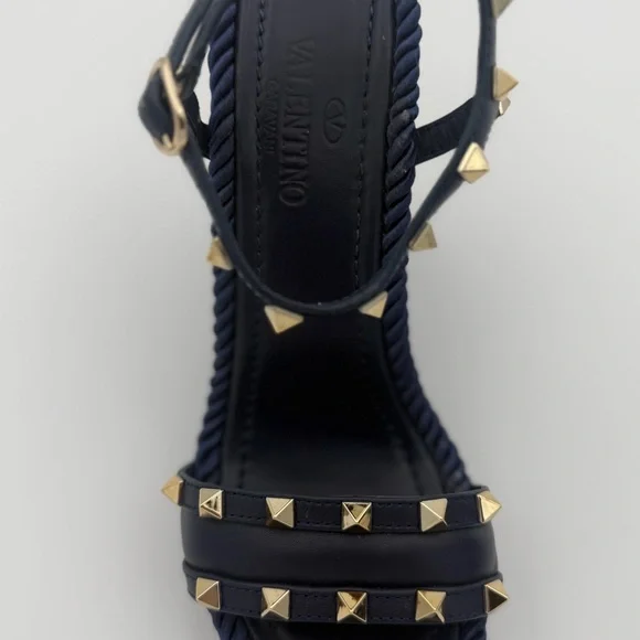 VALENTINO GARAVANI ROCKSTUD ROPE WEDGE SANDALS – NAVY - Picture 5 of 6